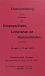 735098 Affiche van de tentoonstelling van de archieven van de Doopsgezinden, Lutheranen en Remonstranten te Utrecht, in ...